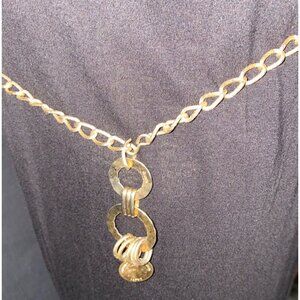 Chain Dangle Belt Vintage Gold Tone Pendant Ring Accents Adjustable Waist